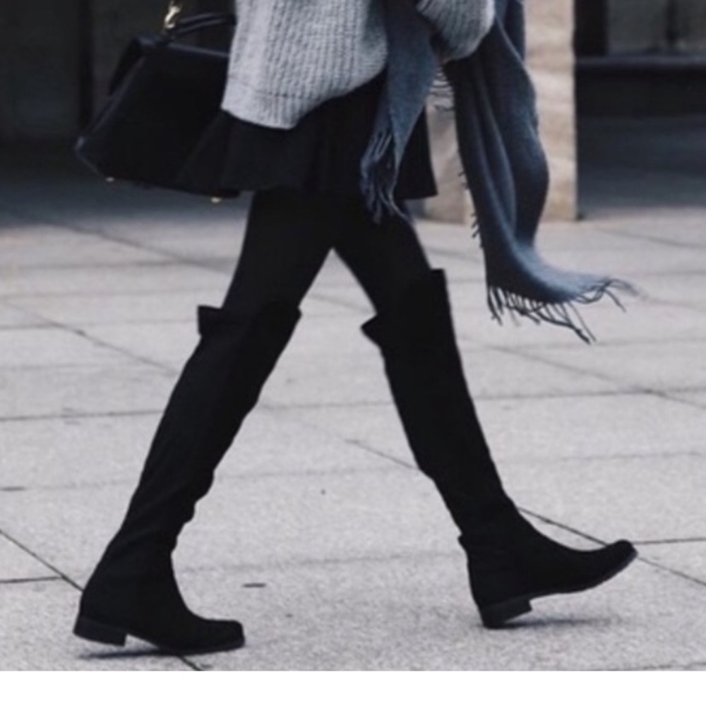 Black suede knee high boots